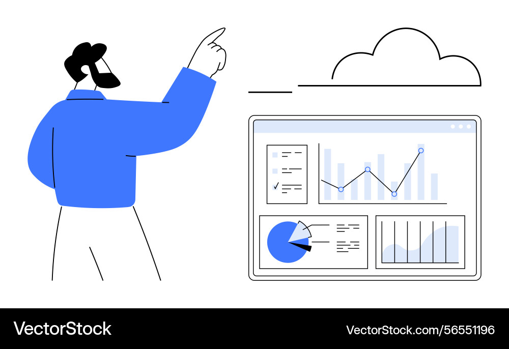 Man analyzing data on digital dashboard connected Man analyzing data on digital dashboard connected vector image