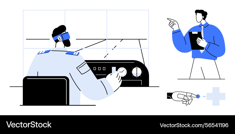 Pilot operating aircraft controls while instructor Pilot operating aircraft controls while instructor vector image