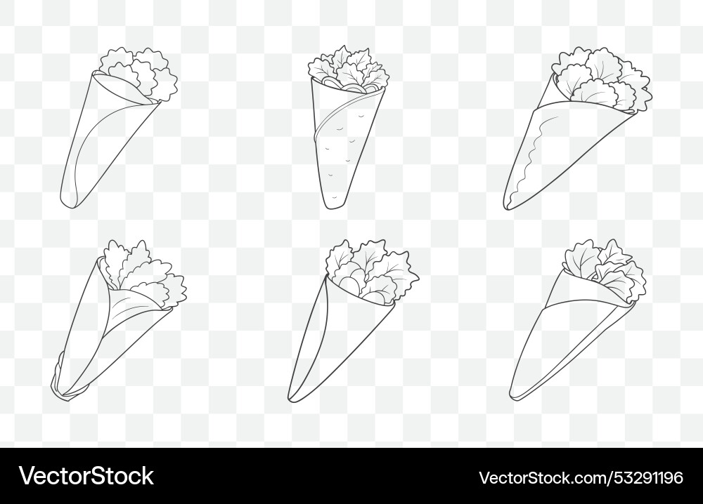 Print caesar salad wrap line art set Vector Image