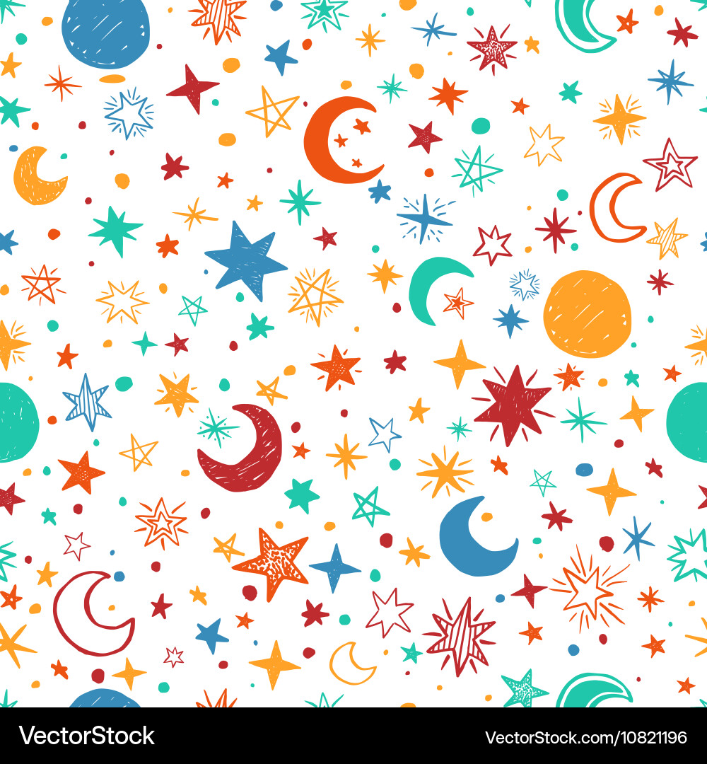 Seamless pattern with handdrawn stars and moons Vector Image