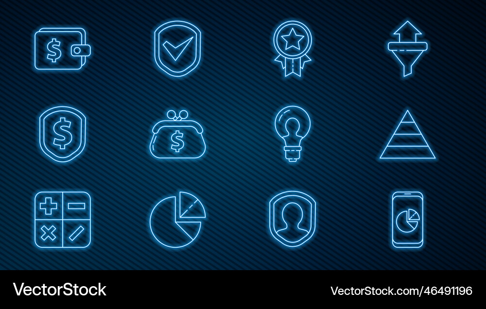 Set line mobile phone with graph chart pyramid vector image