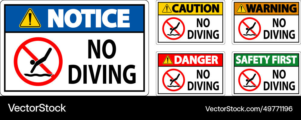 Swimming pool sign attention no diving Swimming pool sign attention no diving vector image