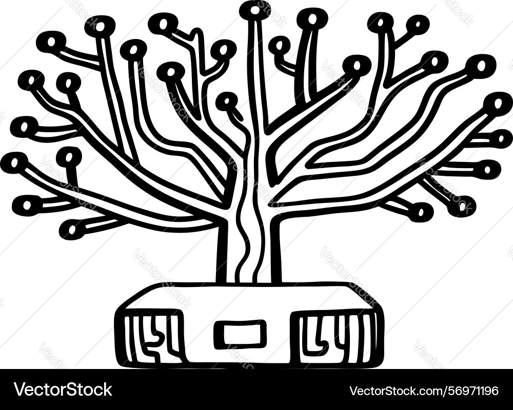 Technology tree circuit board roots and branching Technology tree circuit board roots and branching vector image