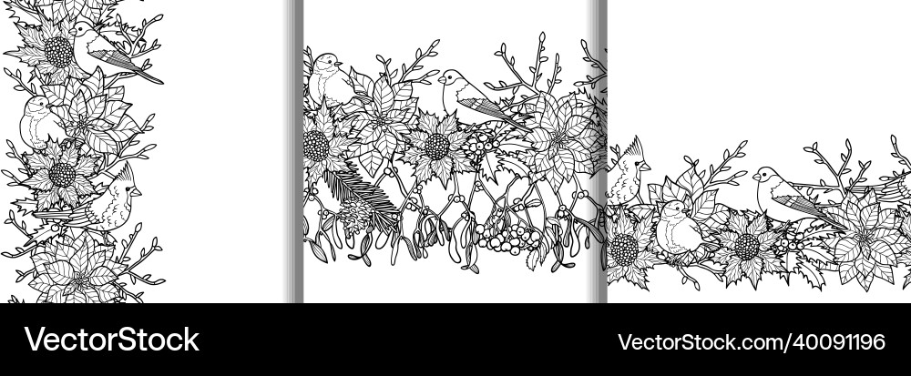 Winter seamless borders set for templates vector image