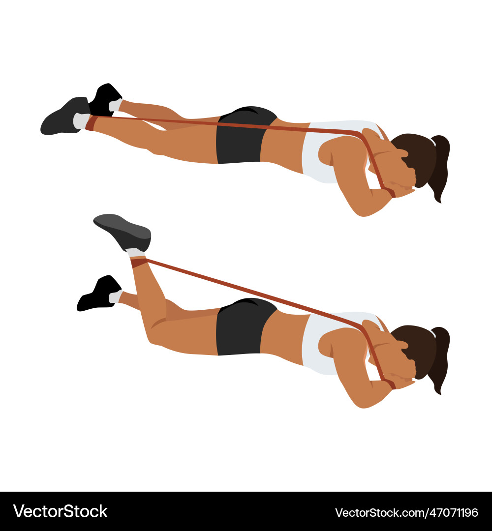 Woman doing prone or lying resistance band knee Woman doing prone or lying resistance band knee vector image