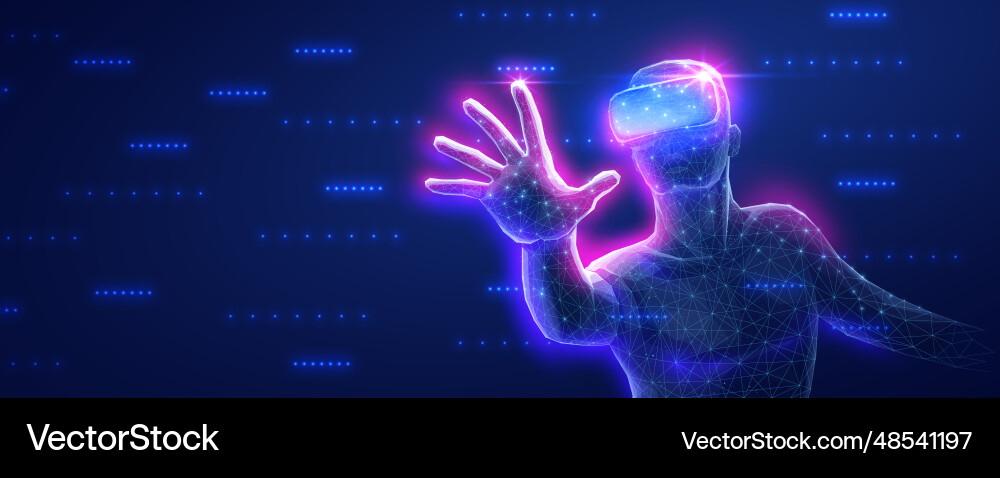 A man using vr device for an immersive virtual A man using vr device for an immersive virtual vector image