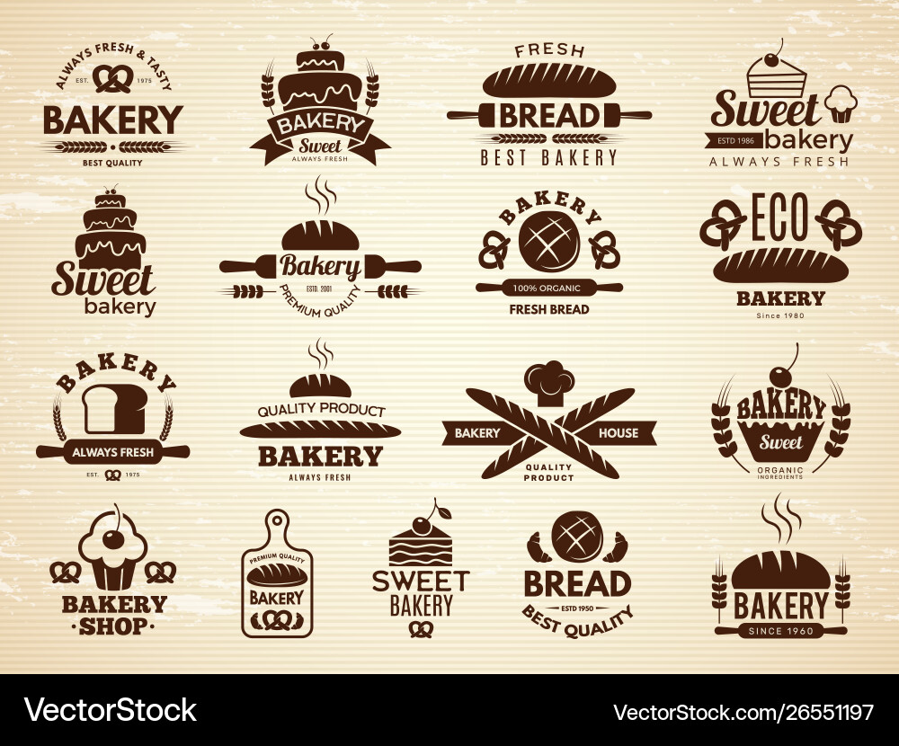 Bakery labels pastry and cupcakes cafe icons