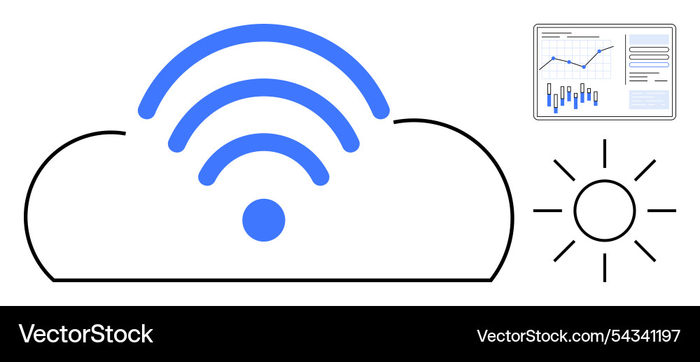 Cloud with wireless signal data analytics graph Cloud with wireless signal data analytics graph Vector Image