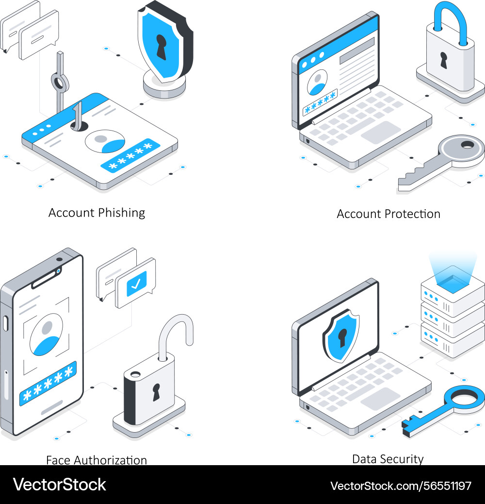 Data security isometric set 1 vector image