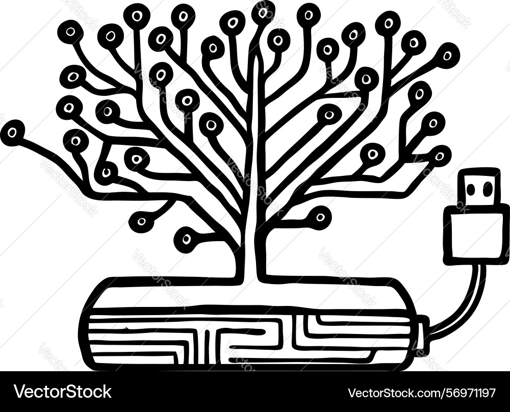 Digital tree of technology with circuit branches Digital tree of technology with circuit branches vector image