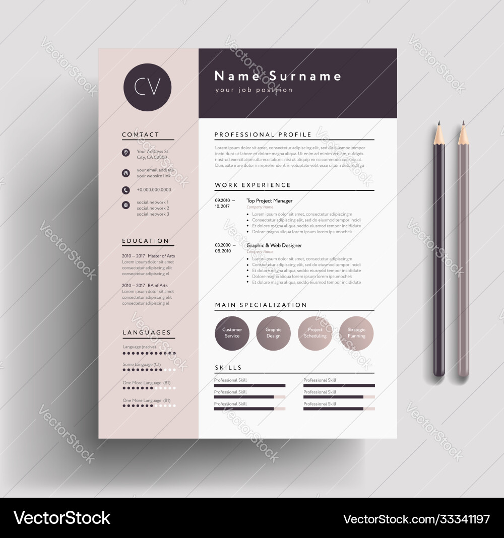 Elegant Pink Resume Template - Modern & Stylish Vector Image