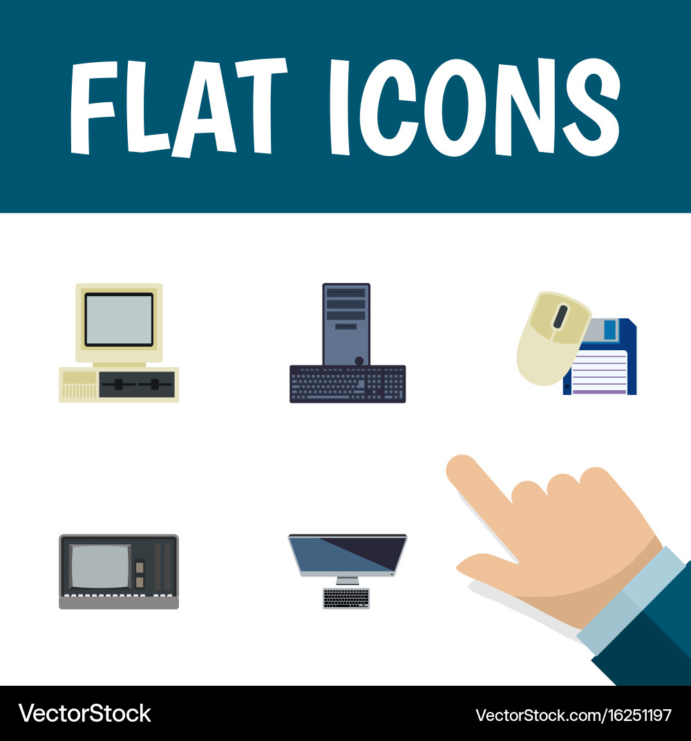Flat icon computer set of processor pc vector image
