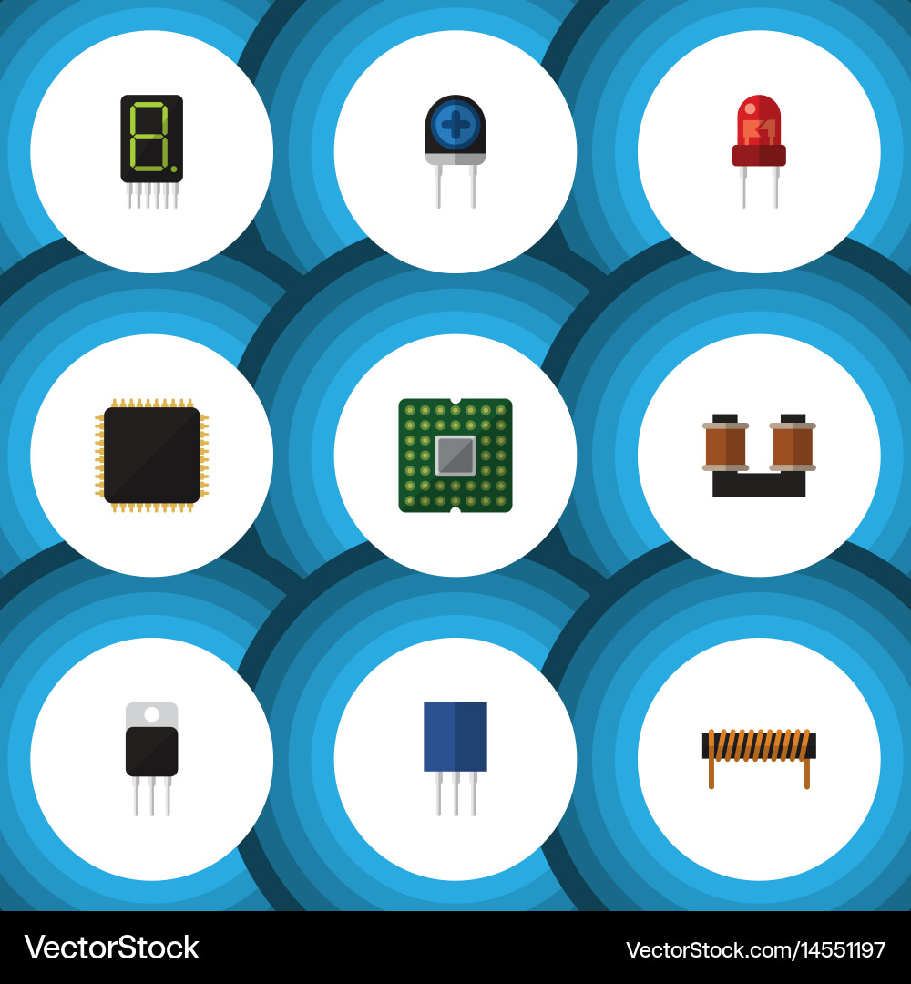 Flat technology set of receiver bobbin cpu vector image