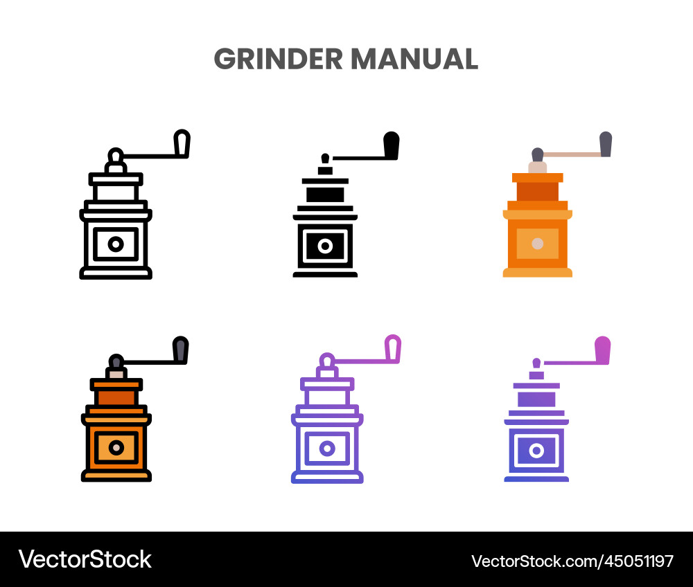 Grinder manual icons set with different styles Grinder manual icons set with different styles vector image
