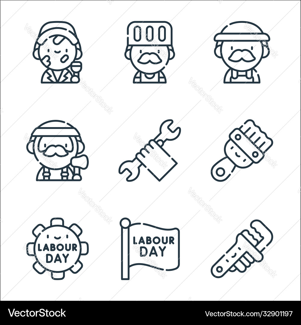 Labour day line icons linear set quality vector image