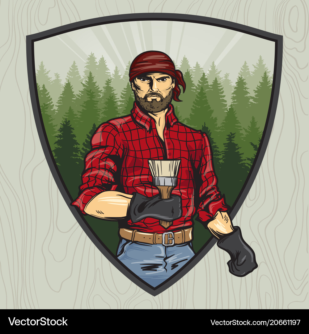 Lumberjack with a brush manual rendering style Lumberjack with a brush manual rendering style vector image