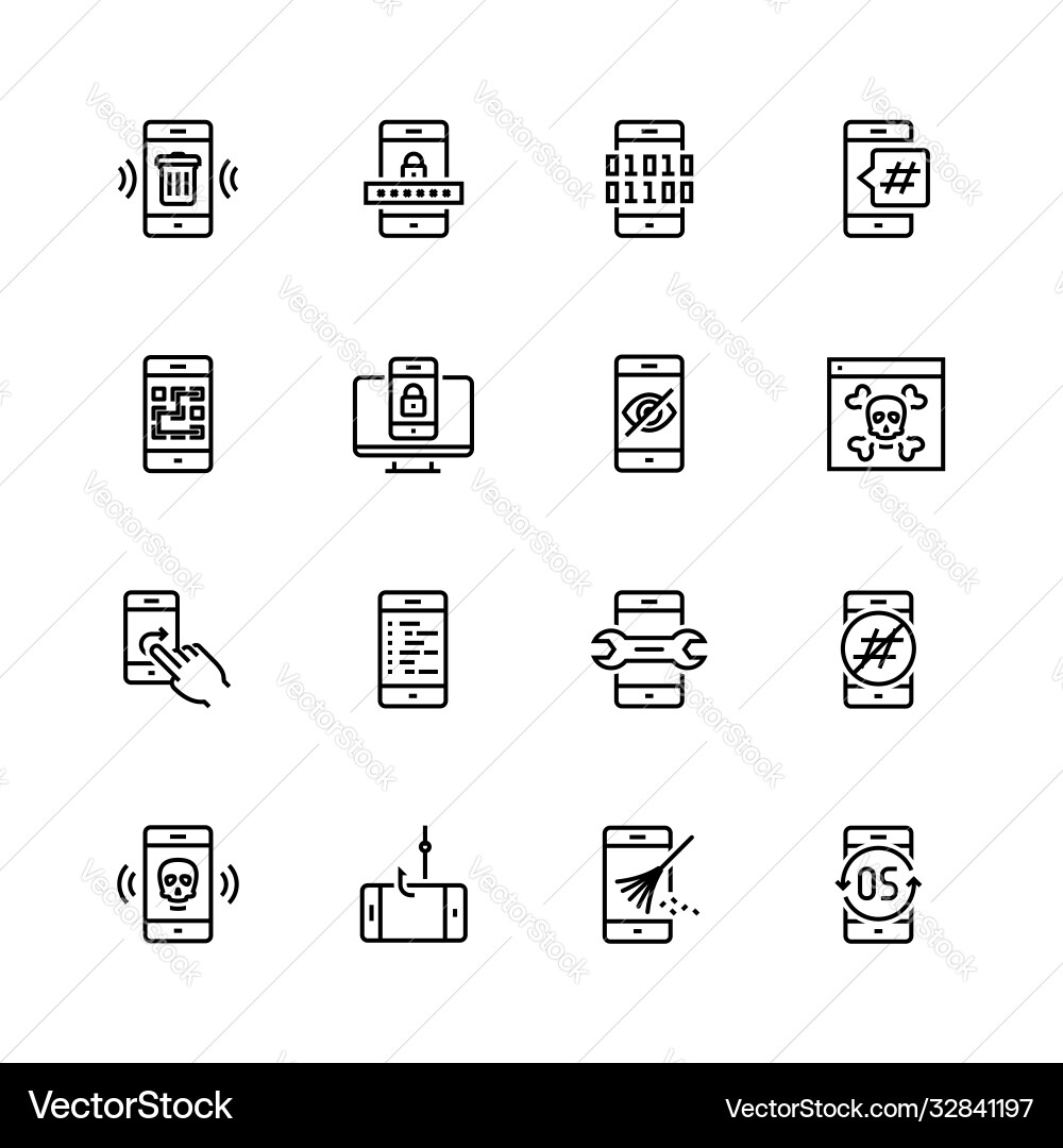 Mobile security icon set in thin line style Mobile security icon set in thin line style vector image
