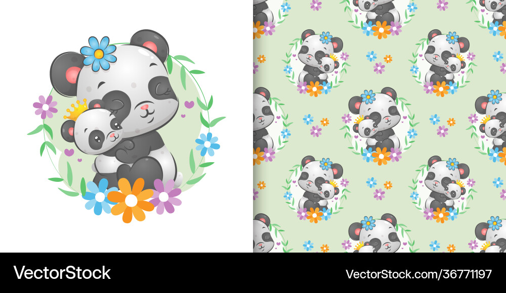 Seamless pattern two panda hugging Seamless pattern two panda hugging Vector Image