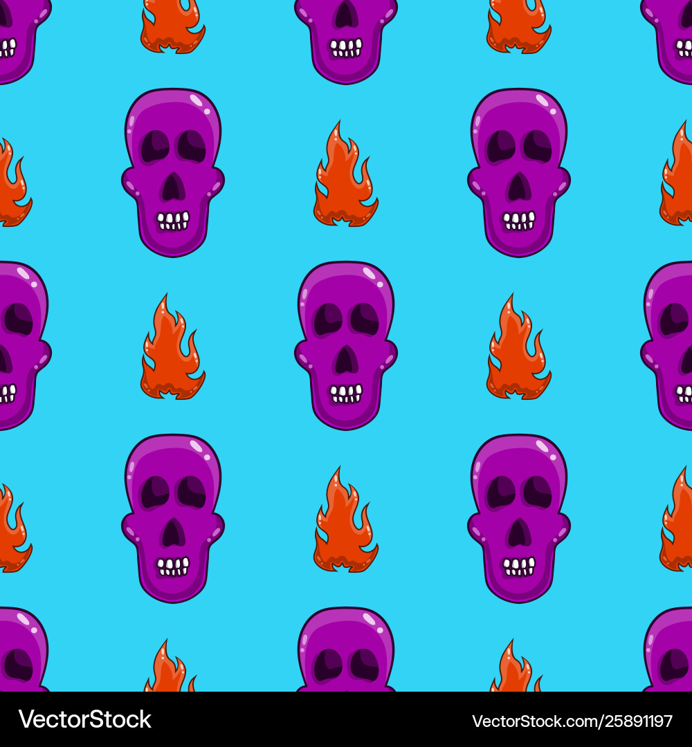 Seamless pattern with skull and flame Seamless pattern with skull and flame vector image