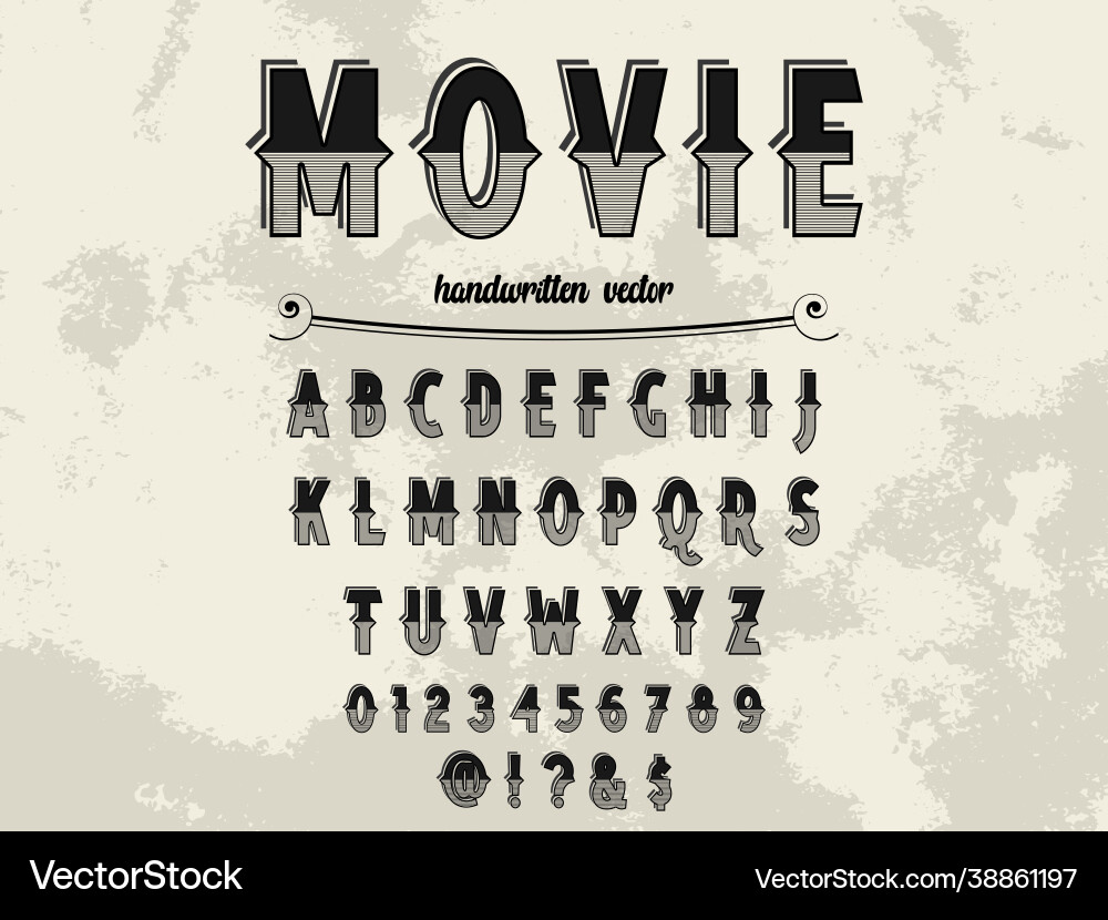 Typeface fontalphabetscriptshadow Vector Image