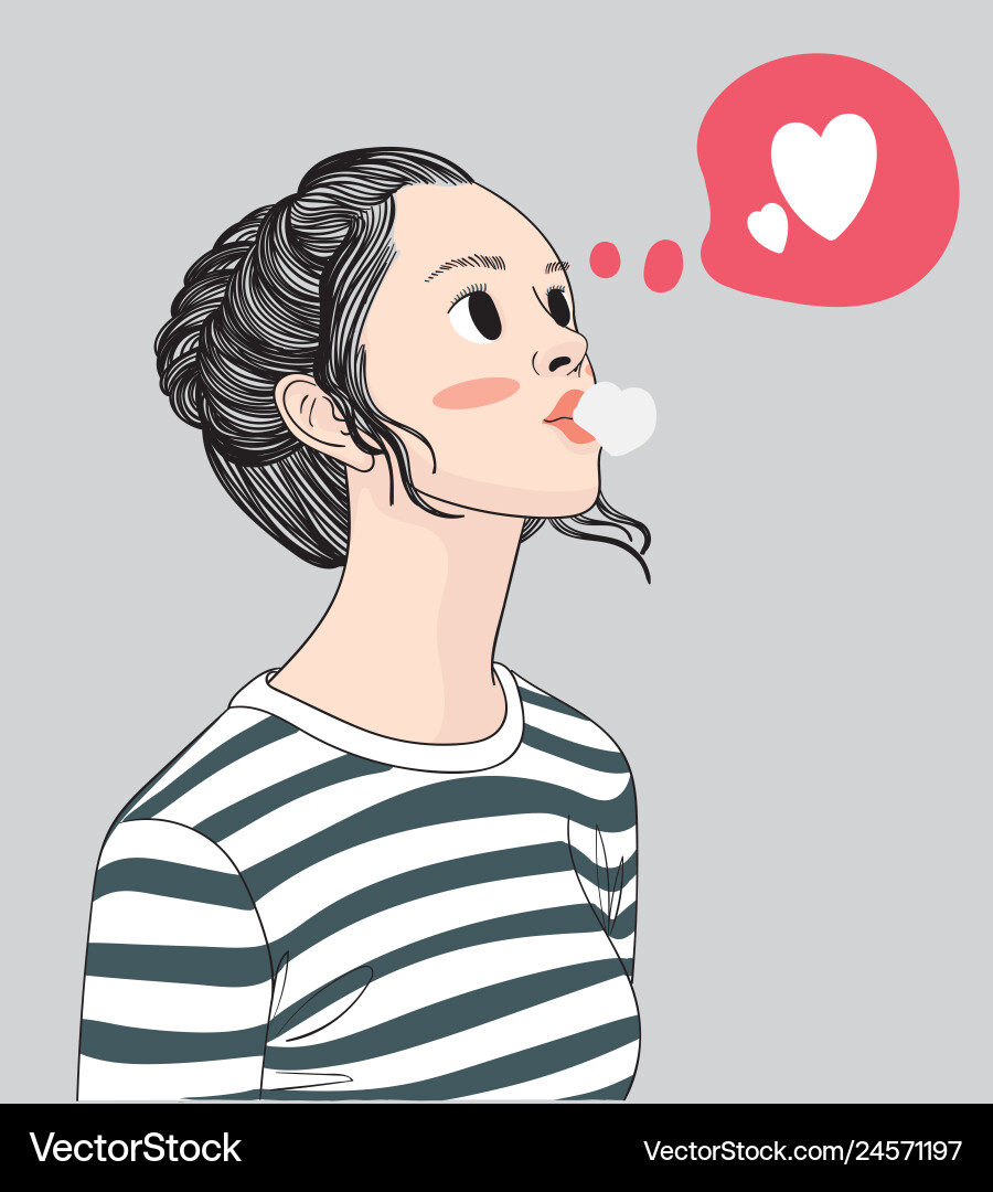 Women chewing gum into heart shape Women chewing gum into heart shape vector image