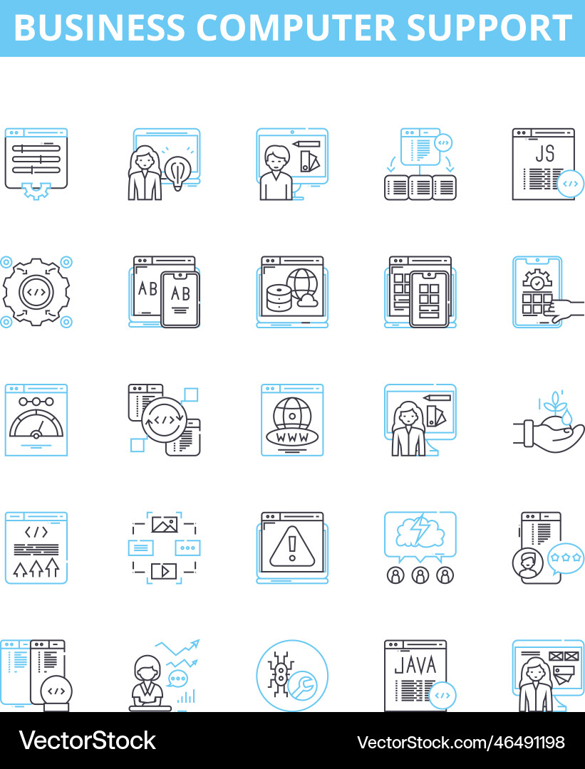 Business computer support line icons set Business computer support line icons set Vector Image