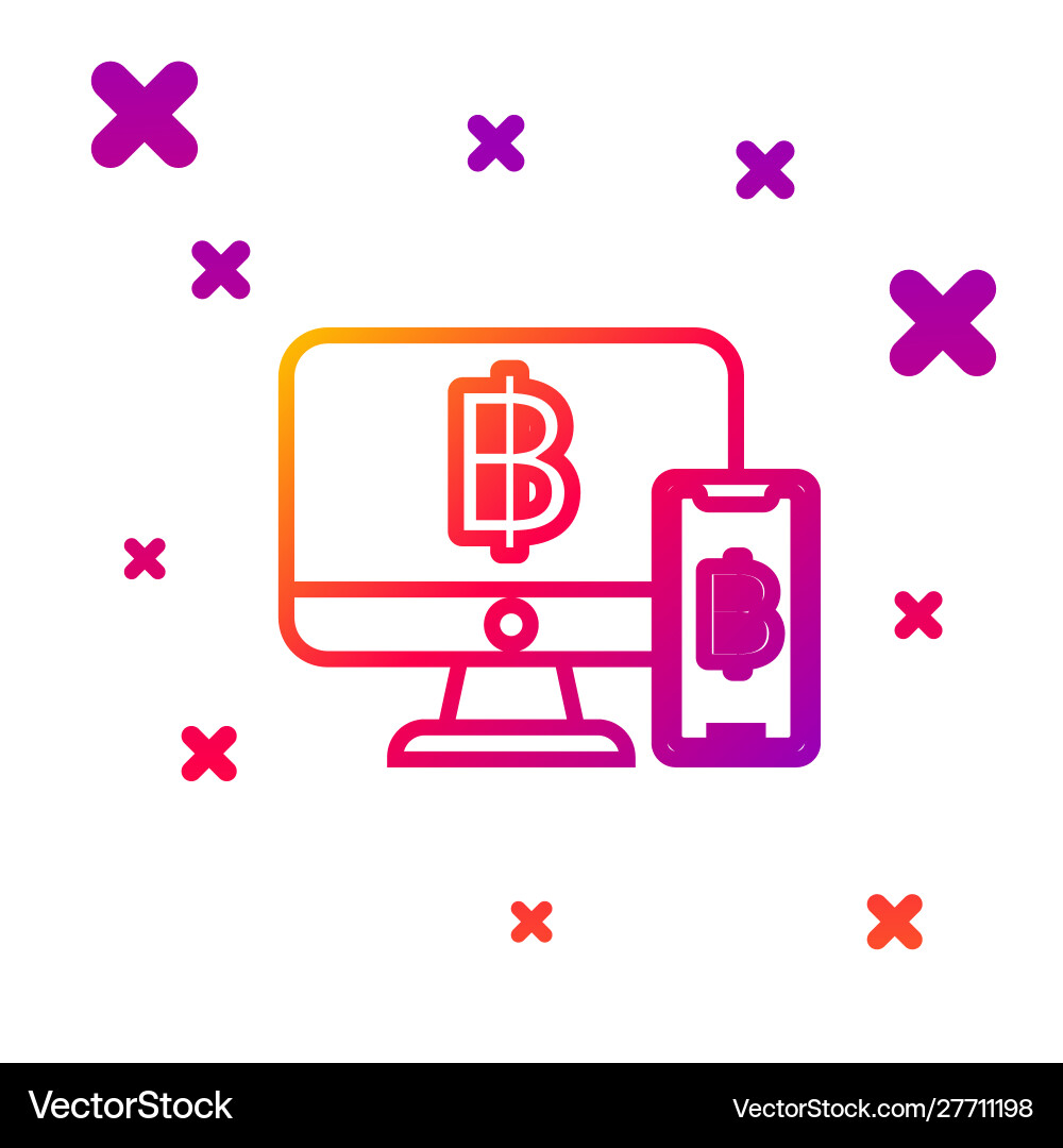 Color line computer monitor with mobile phone Vector Image