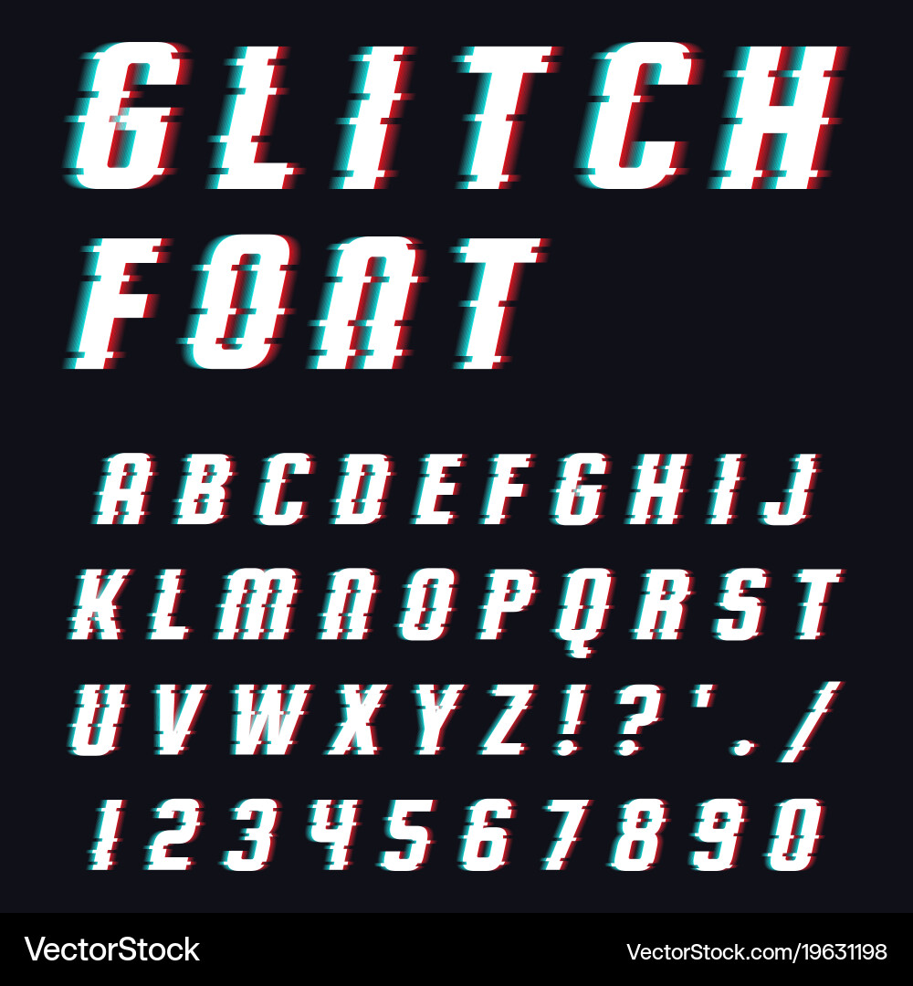 Glitch Font Set - Error Effect vector image