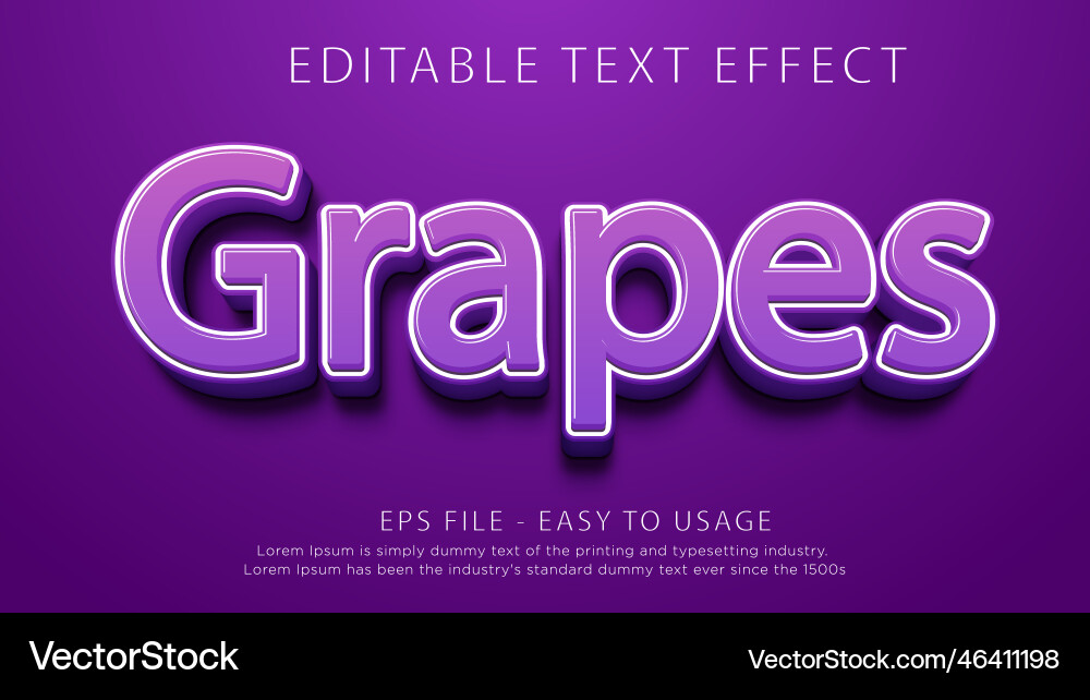 Grape 3d editable text effect Vector Image