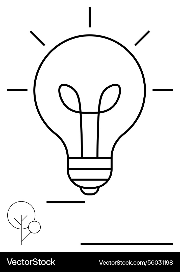 Lightbulb with radiating lines and minimal tree Vector Image