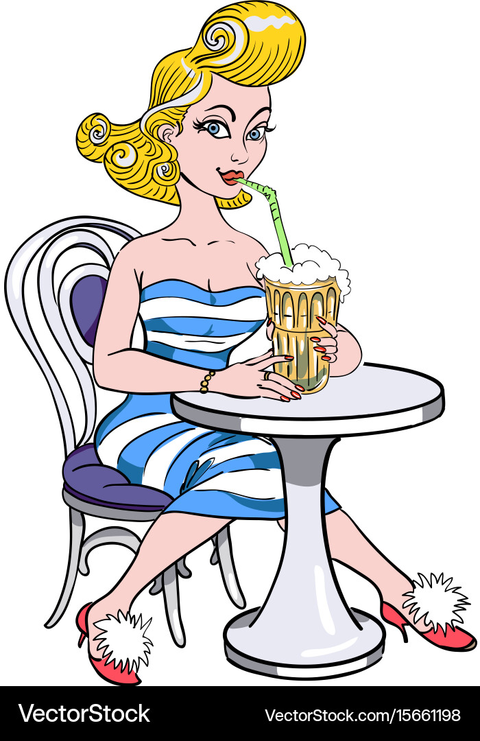 Retro Pin-Up Girl with Milkshake vector image