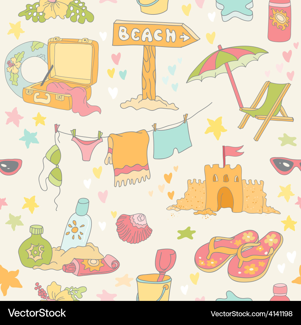 Seaside and summer background - seamless pattern vector image