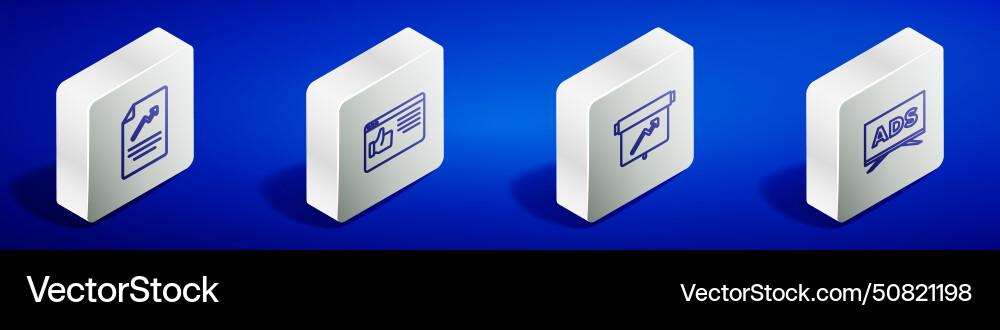 Set isometric line document with graph chart vector image