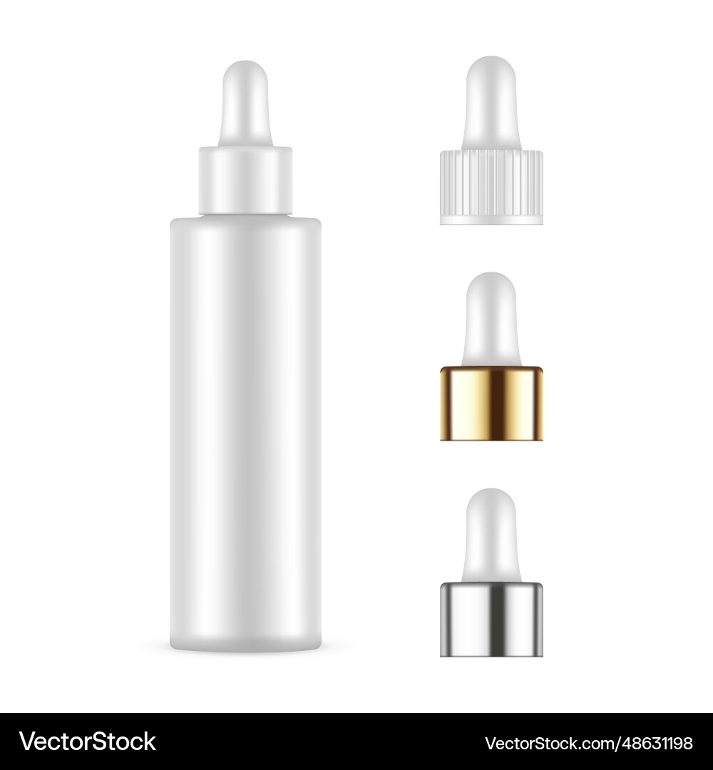 Tall dropper bottle mockup different caps Tall dropper bottle mockup different caps vector image