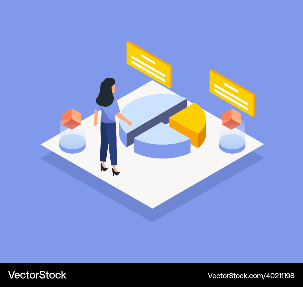 Visual isometric with people and statistics graph Visual isometric with people and statistics graph vector image