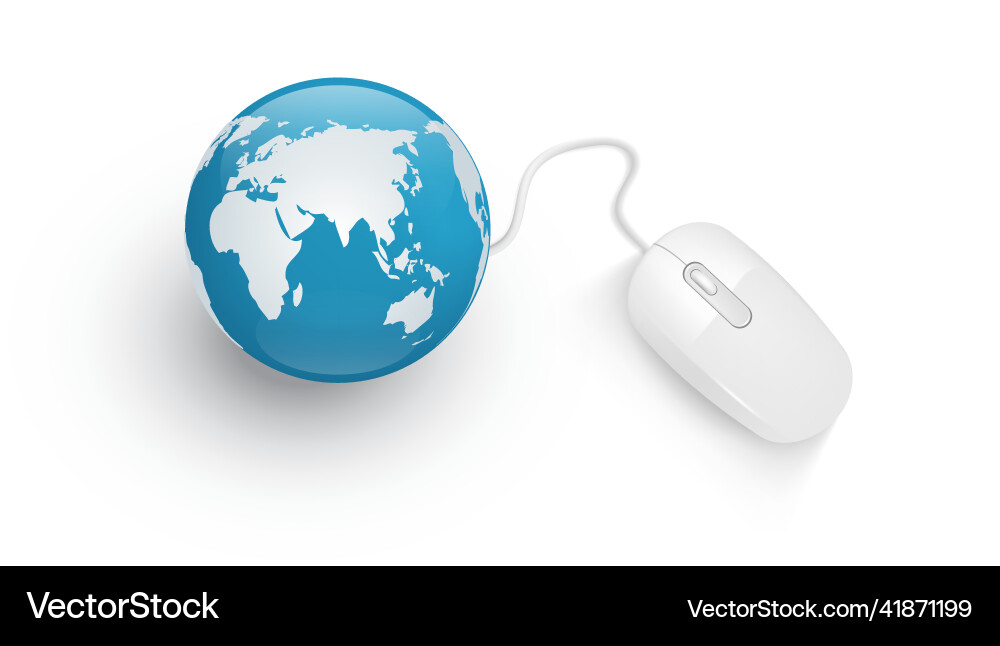 3d computer mouse connected to a globe vector image