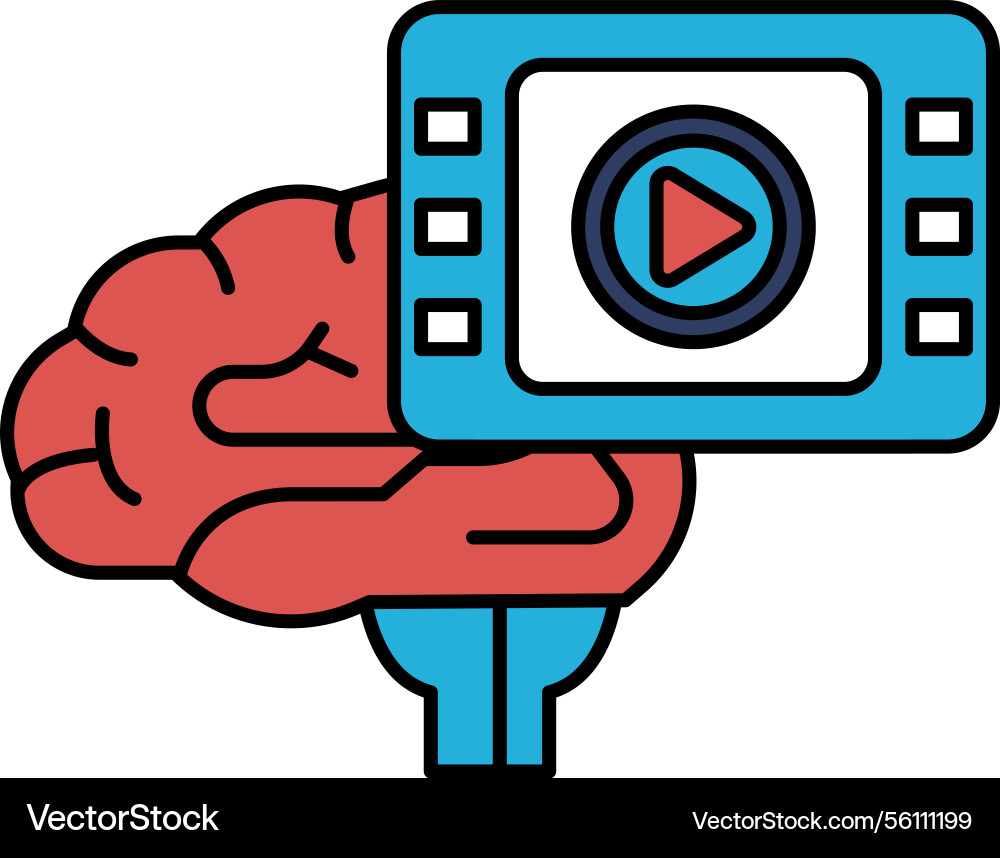 A brain is shown with video player on top A brain is shown with video player on top vector image