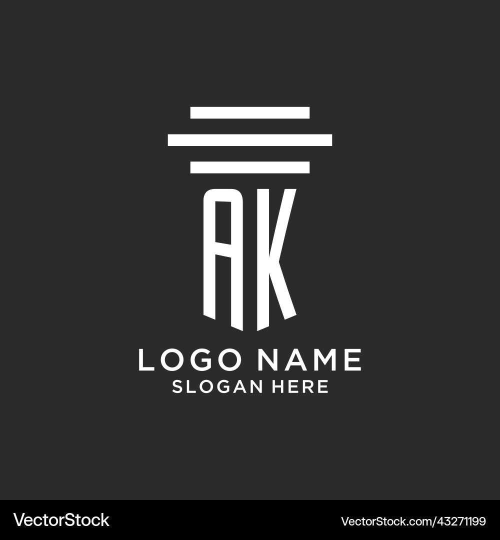 Ak initials with simple pillar logo design Ak initials with simple pillar logo design Vector Image