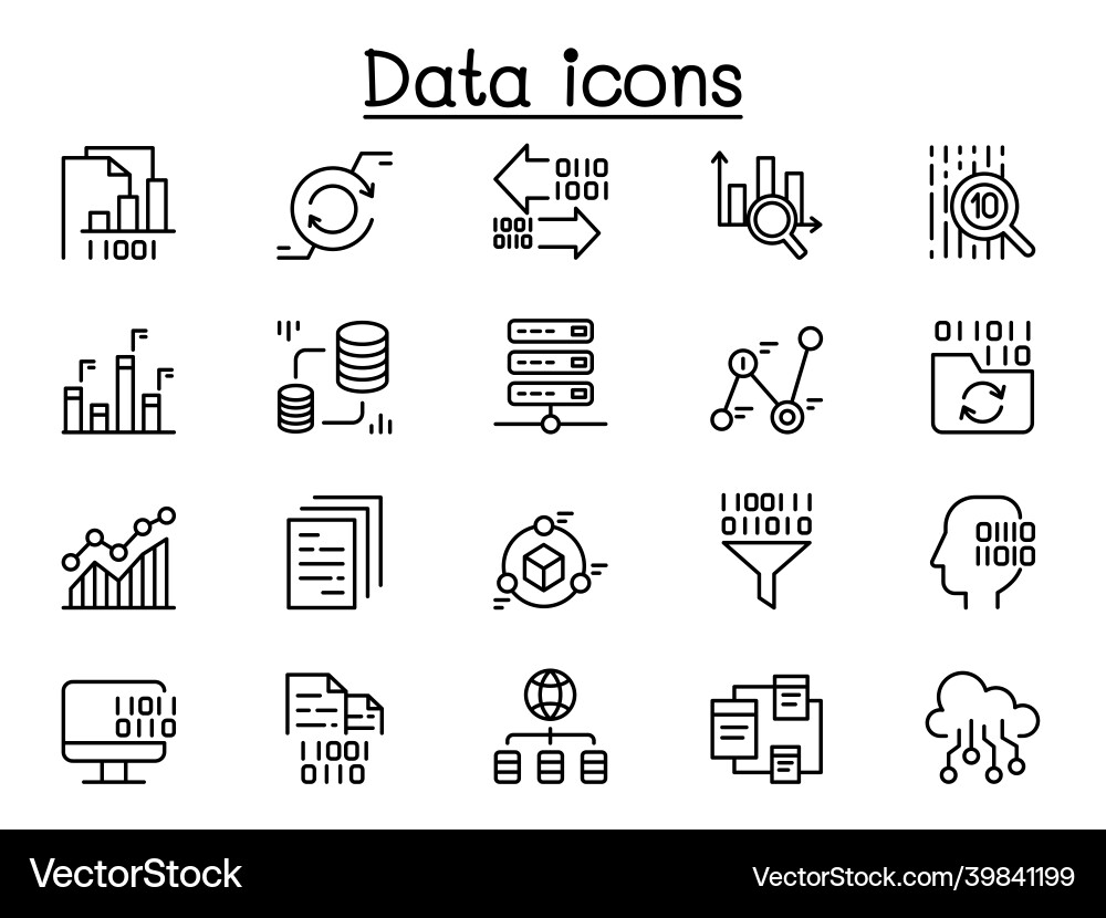 Data icon set in thin line style Data icon set in thin line style Vector Image