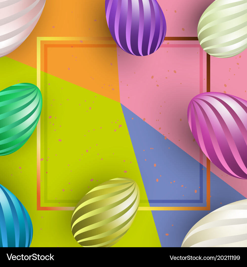 Frame with colorful background and eggs in stripes Vector Image