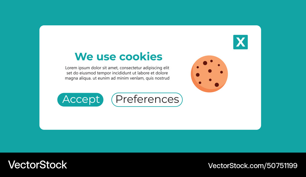 Internet web pop up for cookie policy notification Internet web pop up for cookie policy notification Vector Image