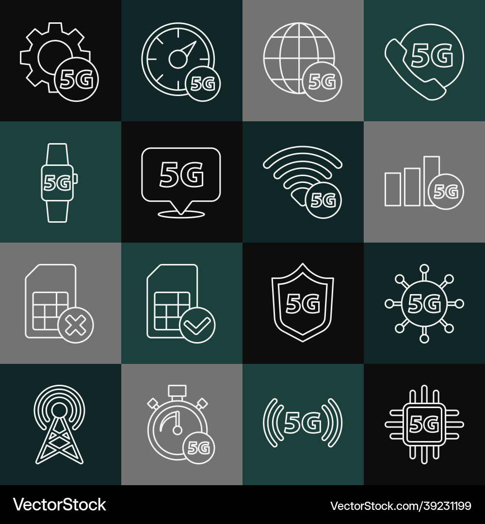 Set line processor 5g network location smart Set line processor 5g network location smart Vector Image