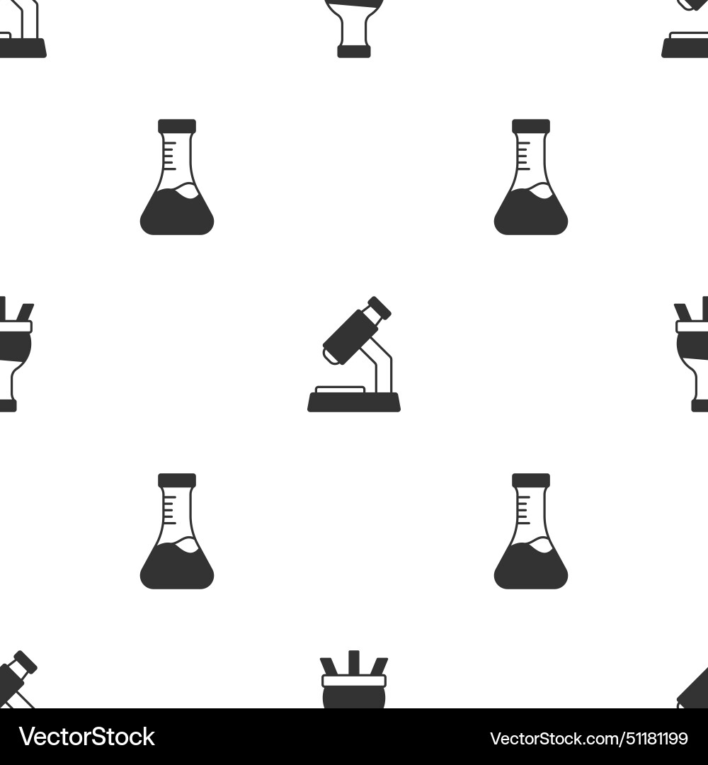Set test tube microscope and on seamless pattern Vector Image