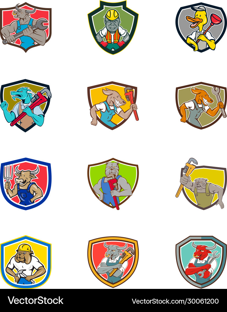 Cartoon animals industrial jobs set collection Cartoon animals industrial jobs set collection vector image