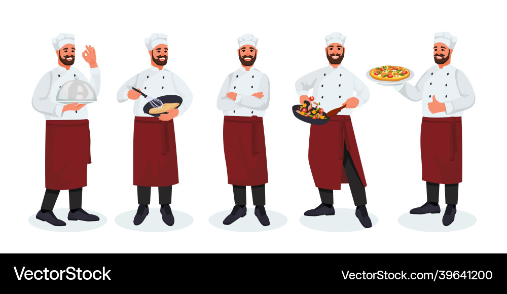 Chef with mustache and beard in different poses Chef with mustache and beard in different poses vector image
