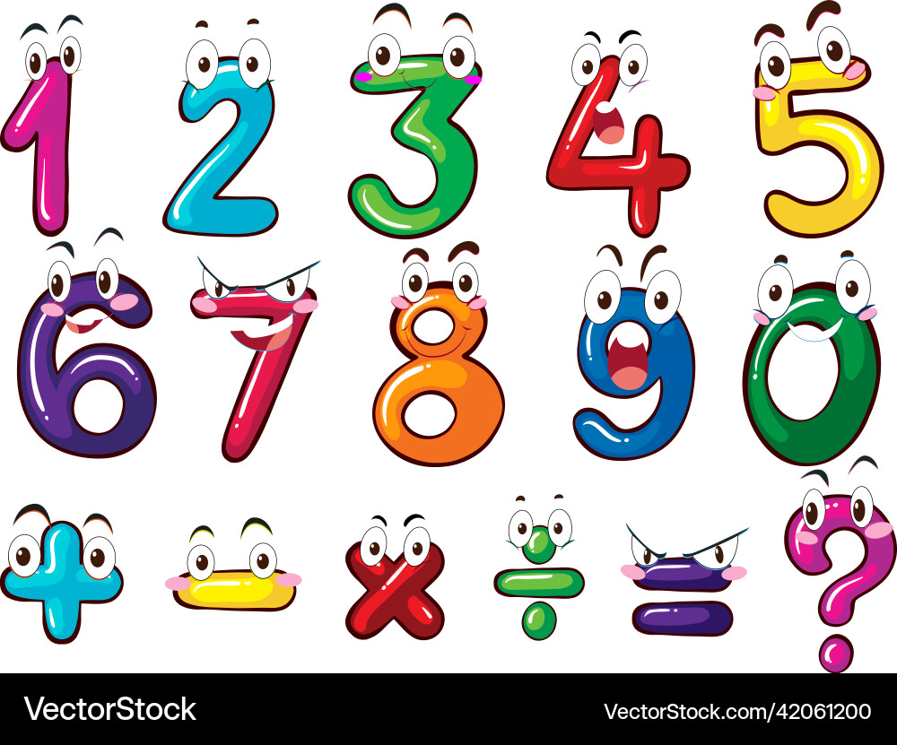 Counting number 0 to 9 and math symbols Counting number 0 to 9 and math symbols vector image