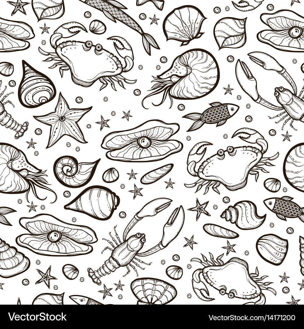 Crab and shell seamless pattern Vector Image