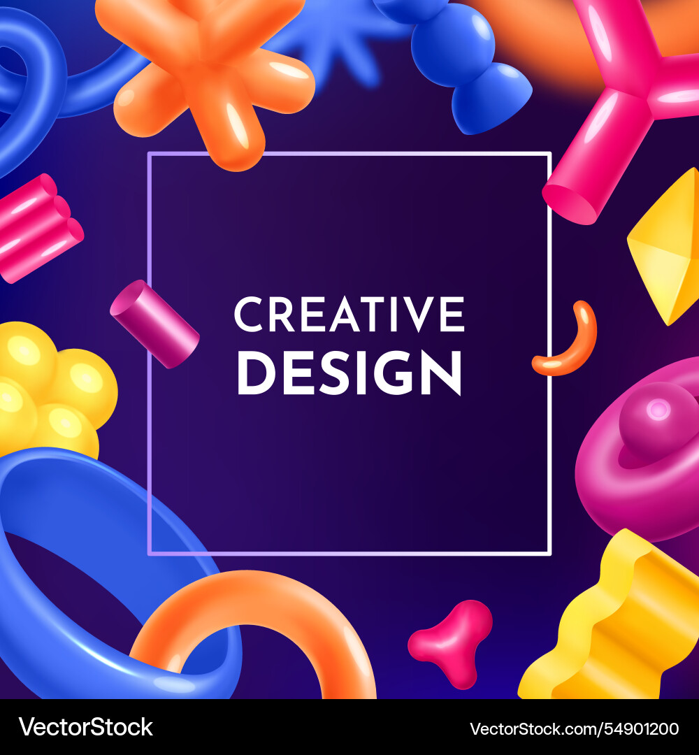 Frame with 3d abstract shapes in gradient style Vector Image