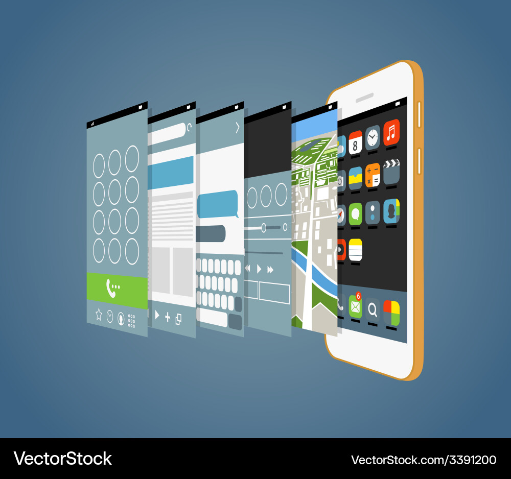 Modern smartphone with different application scree Vector Image