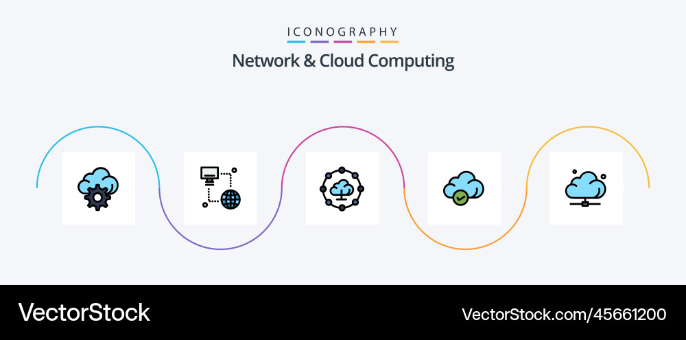 Network and cloud computing line filled flat 5 Vector Image